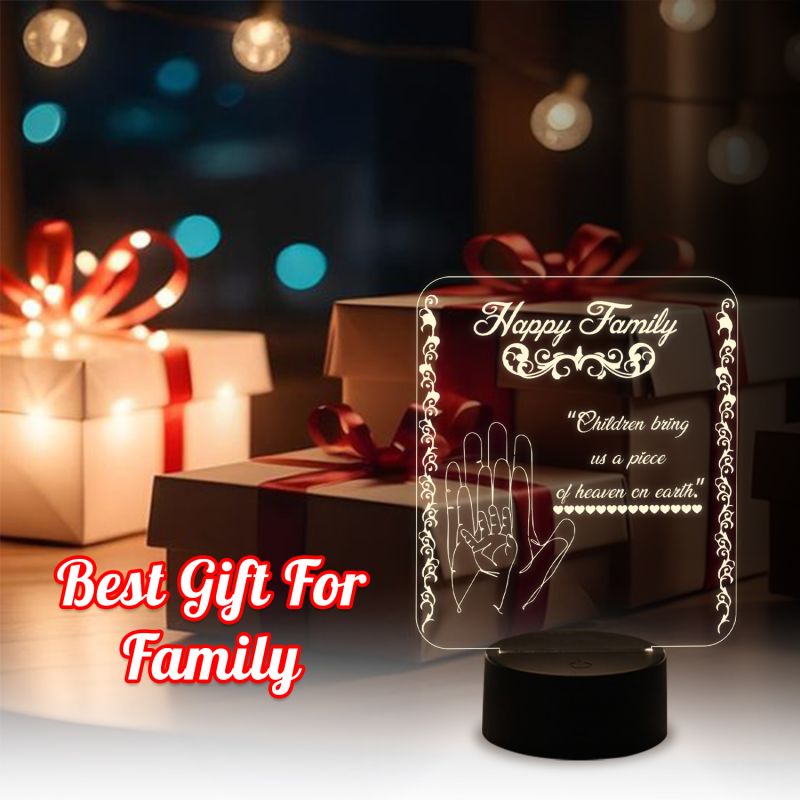 Engraved Happy Family Night Lamp for Bedroom Bedside Desk Table Lamp with Warm White Light & On/Off Touch Button |